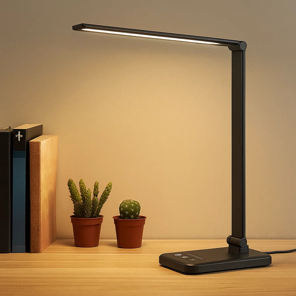 Lámpara de escritorio con LED ajustable y carga USB