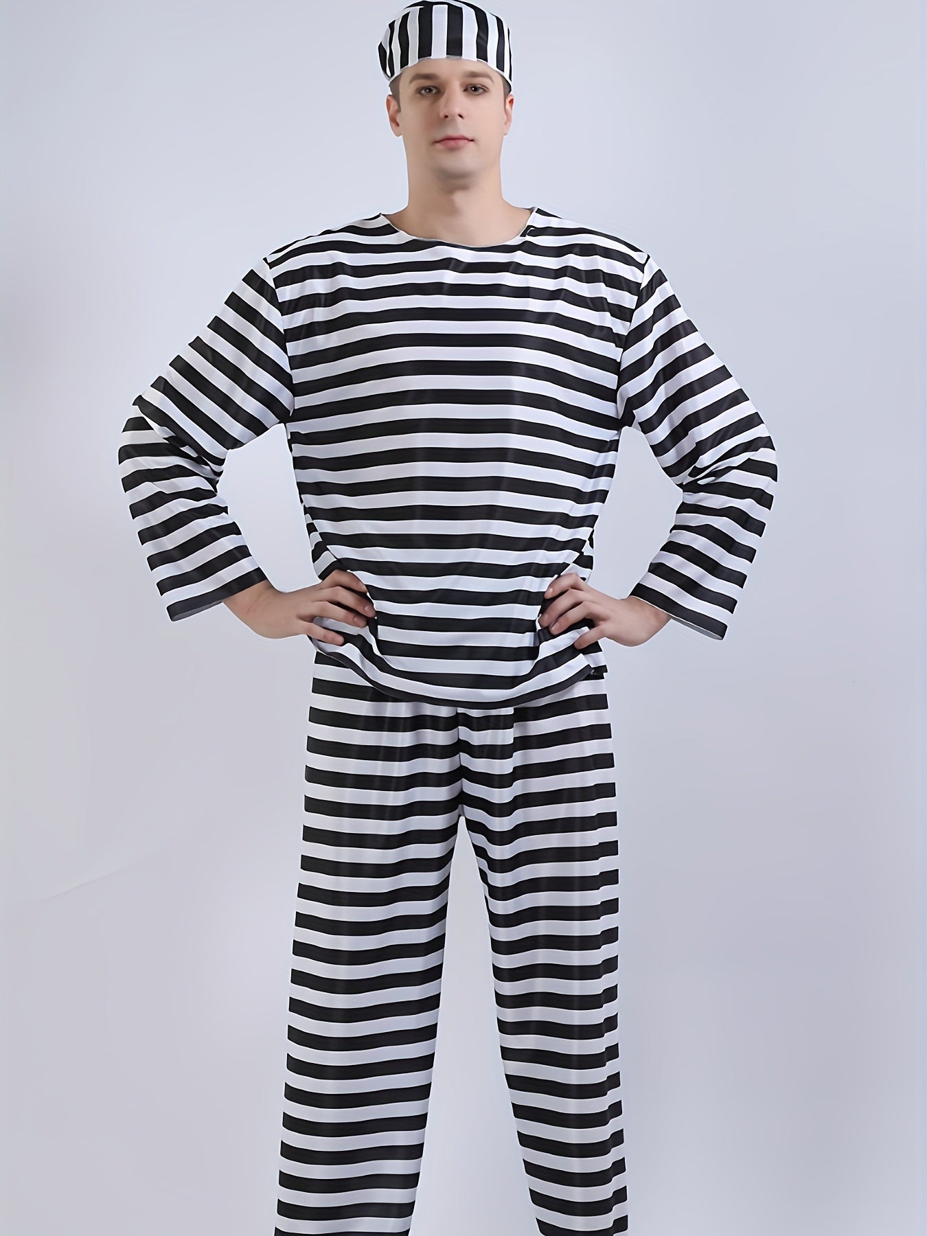 Classic Long Sleeve Halloween Prisoner Costume Set | Striped Inmate