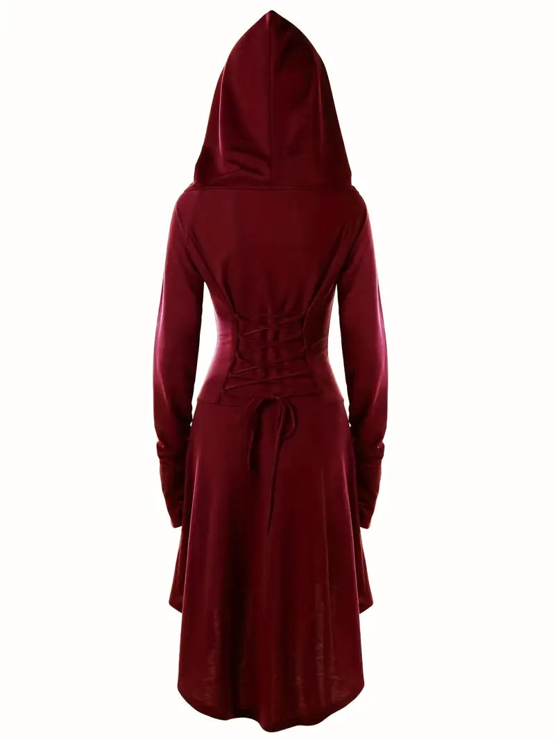Damen Gothic Schnürung Halloween Film Kostüm Kleid | Kapuzen Langarm