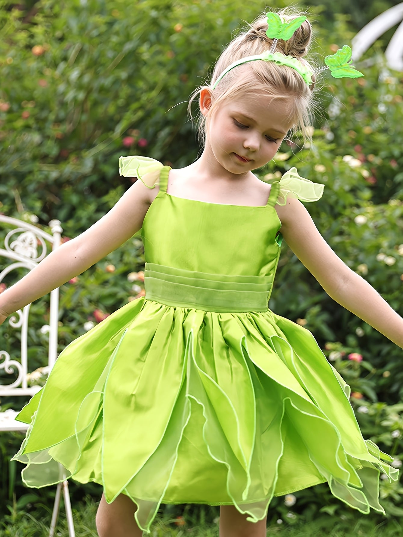 Mädchen Magisches Feen Halloween Kostüm Kleid | Ärmellose Flügel