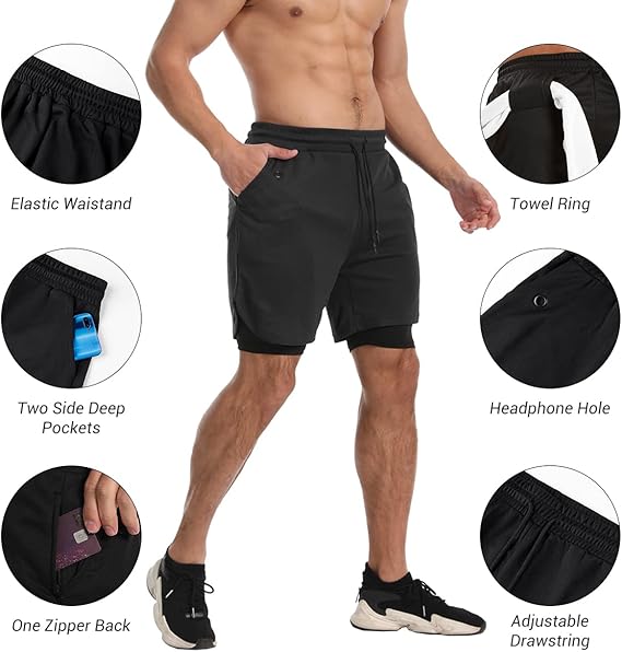 Gym Shorts with Phone Pocket and Liner