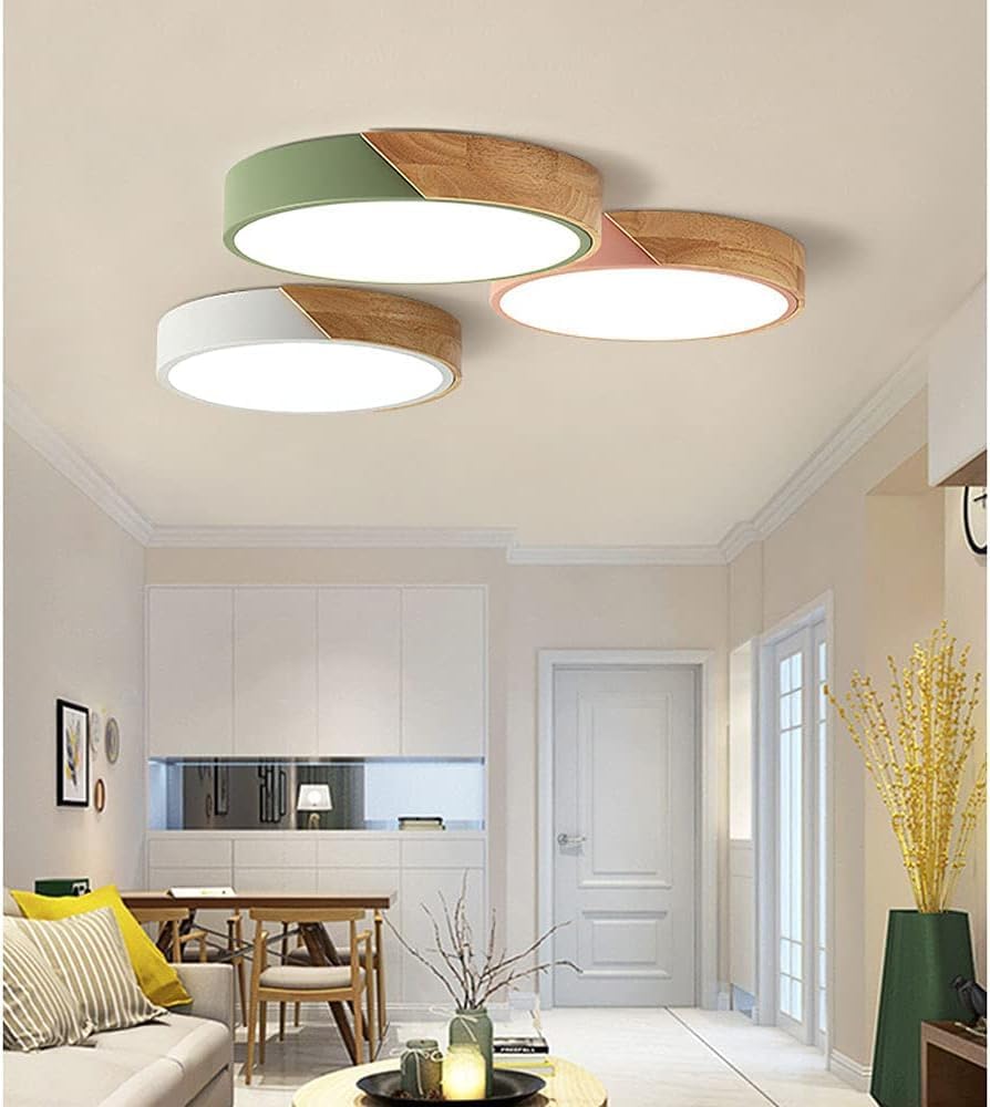 Lampada da soffitto a LED con cornice in legno decorativa