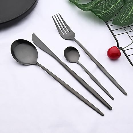 Juego de cubiertos negro de acero inoxidable para comedor