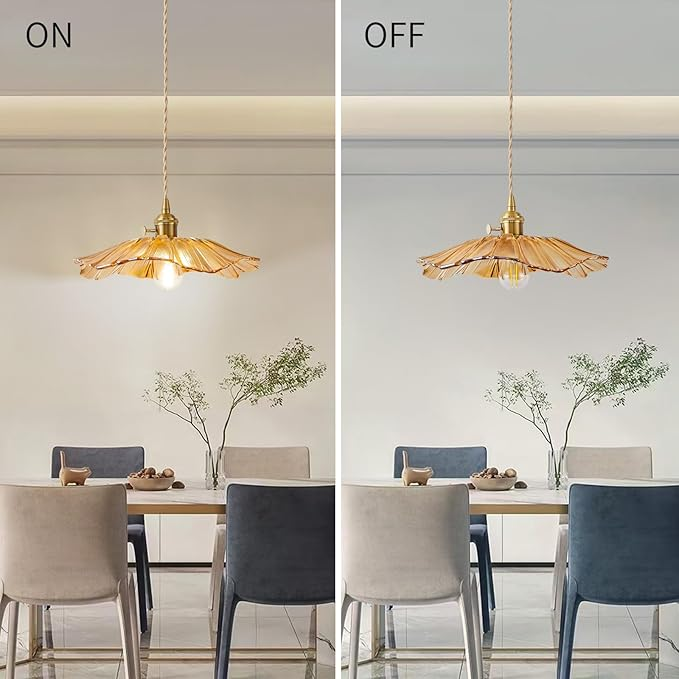 Vintage Floral Glass Pendant Light Fixture for Dining Room - Elegant Retro Design to Illuminate Your Space