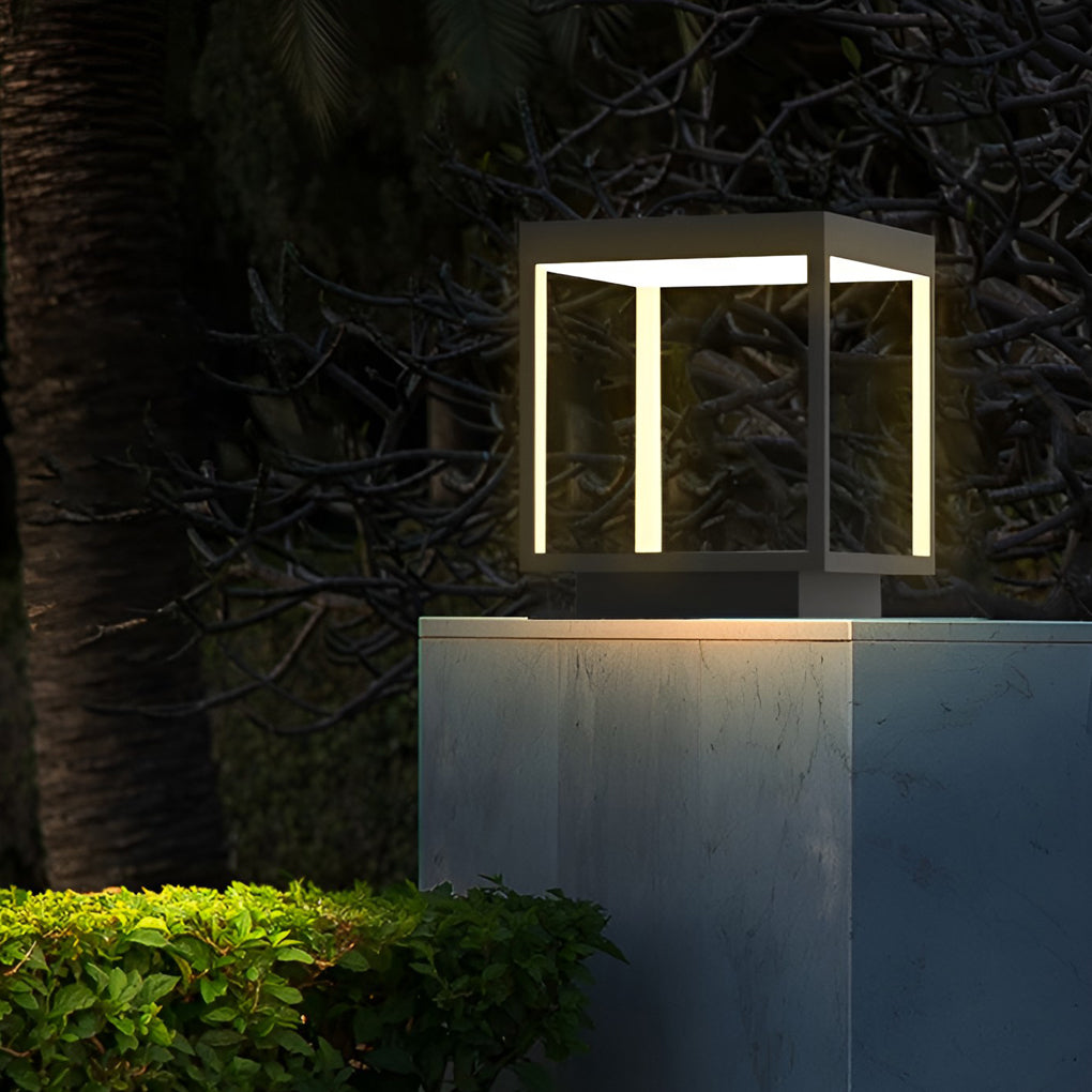 Outdoor Solar Post Light Modern Black Frame
