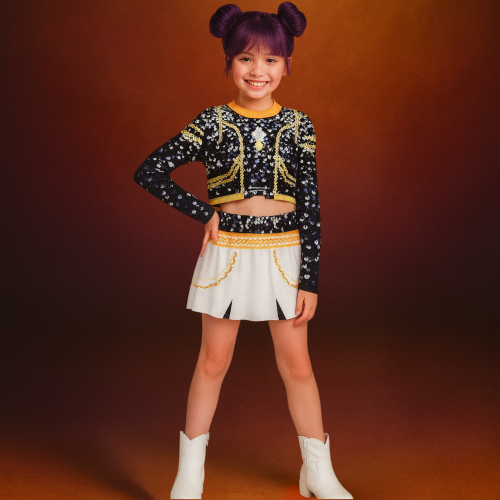 Costume Kpop Halloween pour enfants Robe de star de la pop Imprimé paillettes Tenue de scène pour performance