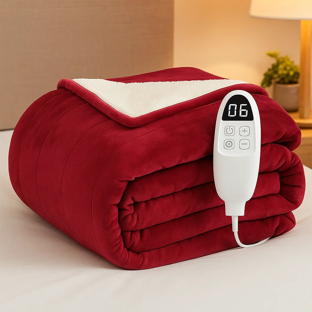 Coperta Elettrica in Flanella Riscaldata Lavabile con Timer Plaid