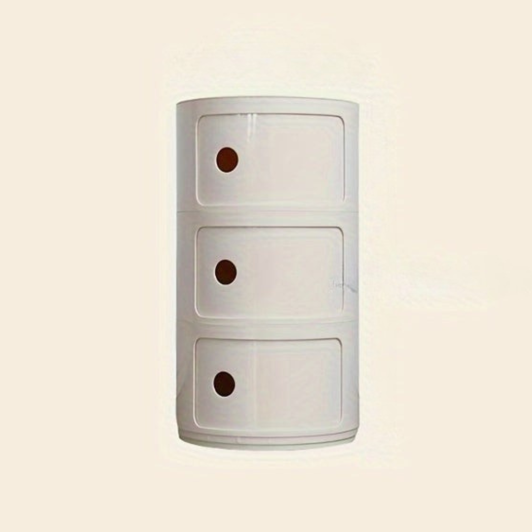 Bedside Table with Round Plastic Storage Drawers