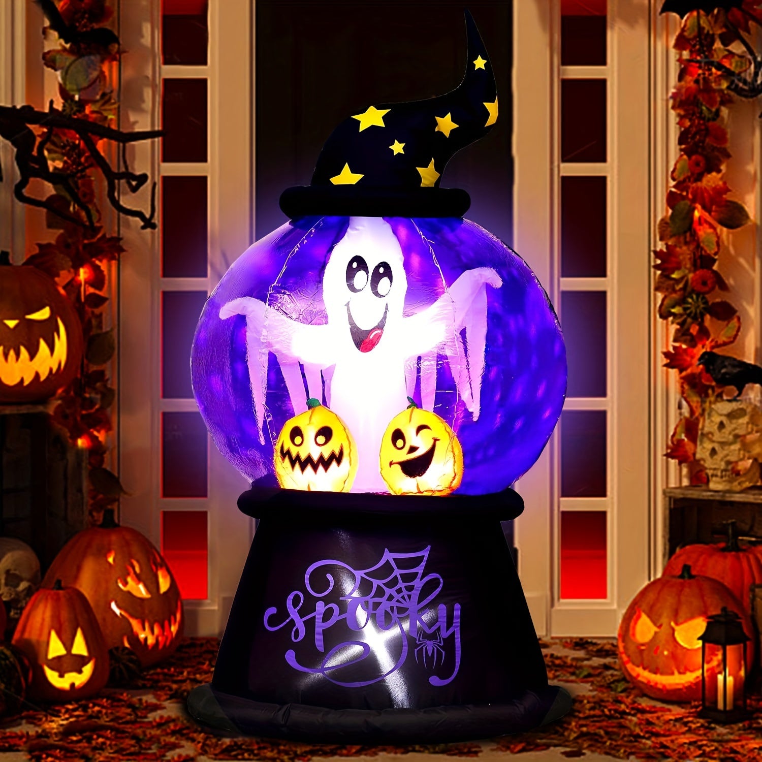 Halloween Leuchtender Aufblasbarer Globus Dekoration | Gruselige Geist LED Anzeige