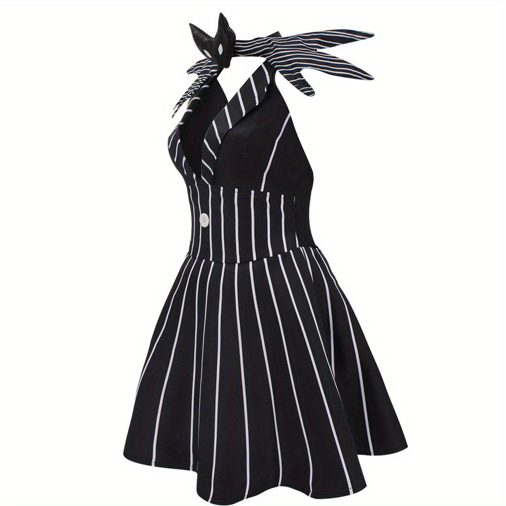 Vestido de disfraz de Halloween a rayas gótico para mujer | Mini