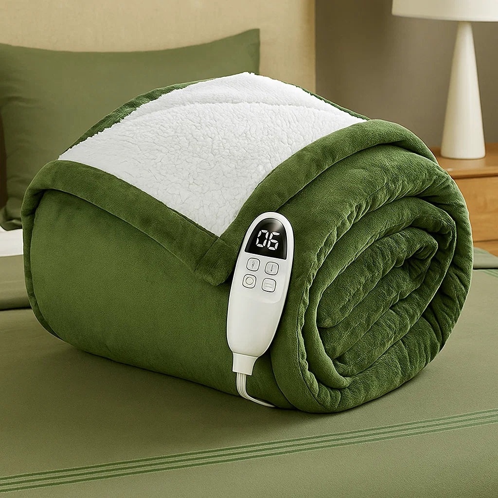 Coperta Elettrica in Flanella Riscaldata Lavabile con Timer Plaid