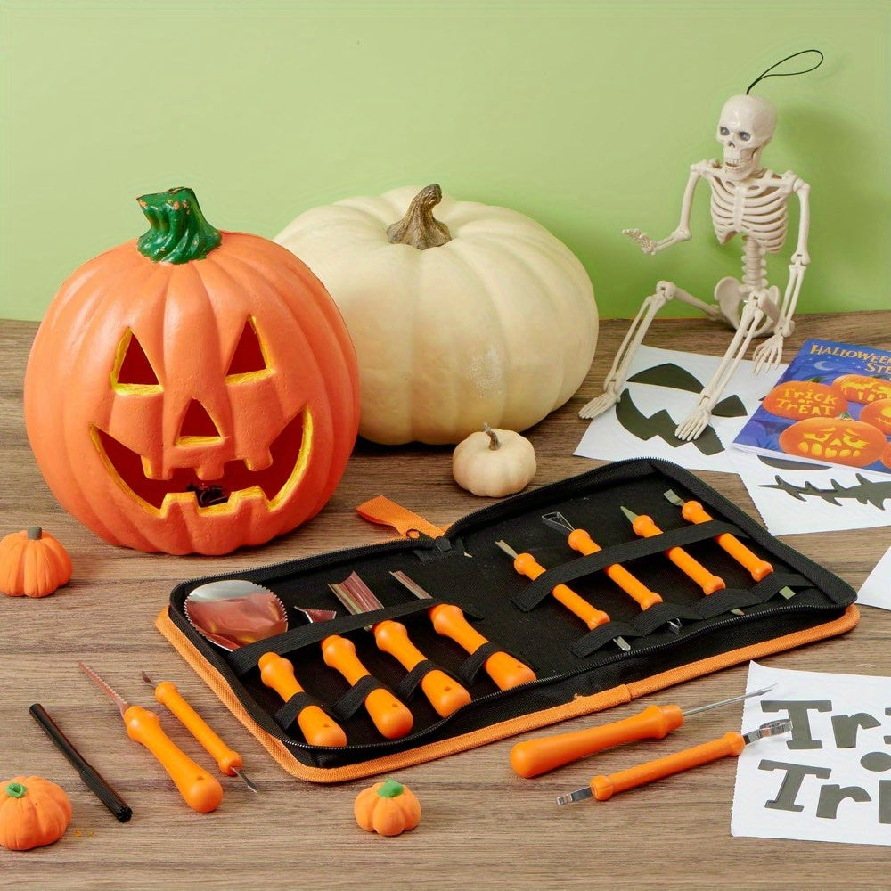 Kit de tallado de calabazas de Halloween con plantillas | Herramientas reutilizables para calabazas talladas fácilmente