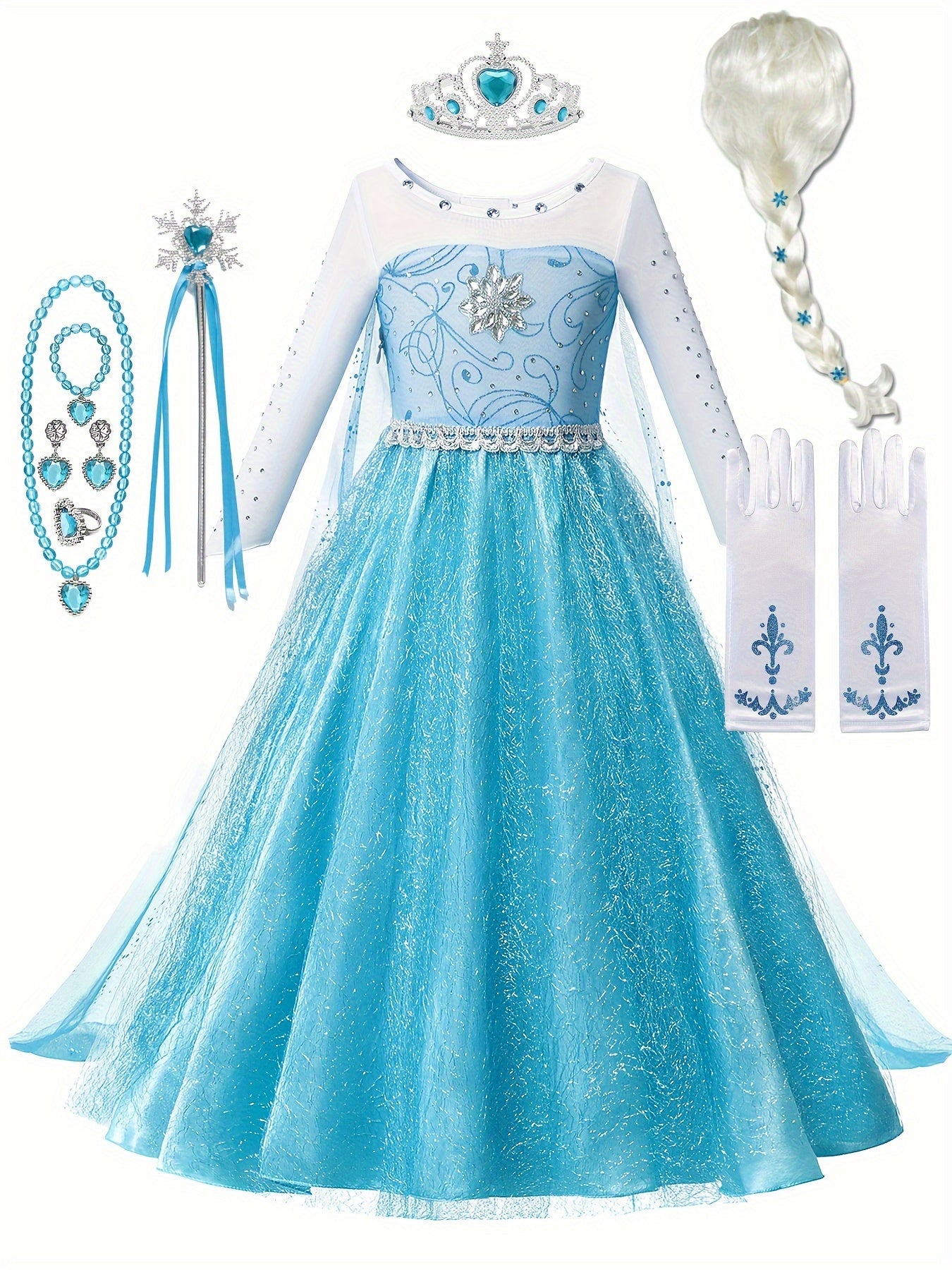 Mädchen Glitzer Langarm Halloween Prinzessin Kostüm Kleid | Maxi