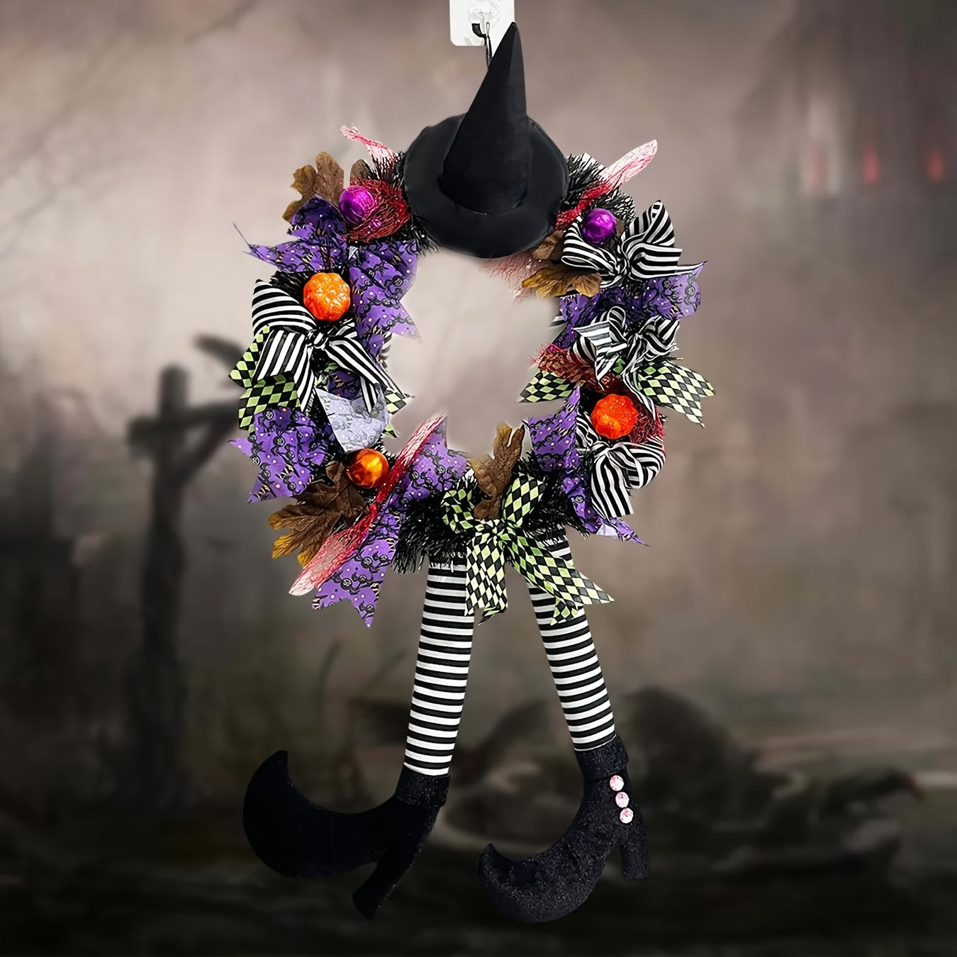 Halloween Whimsical Witch Legs Wreath | Festive Front Door Decor
