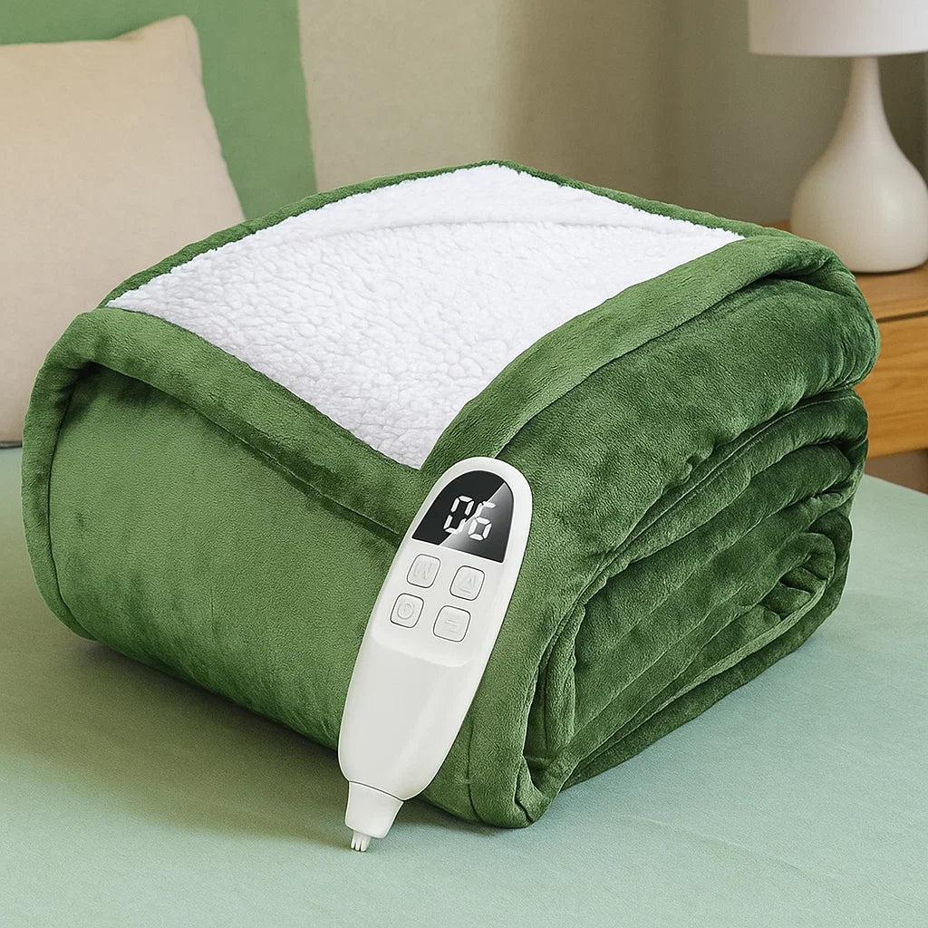 Coperta Elettrica in Flanella Riscaldata Lavabile con Timer Plaid