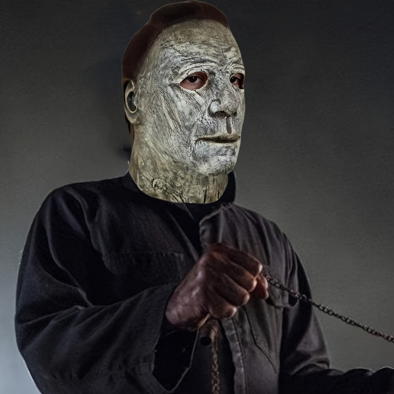 Męska realistyczna straszna maska na Halloween | Pełna twarz z włosami