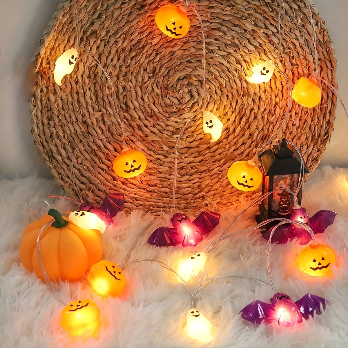 Halloweenowe lampki na baterie w kształcie dyni na sznurku