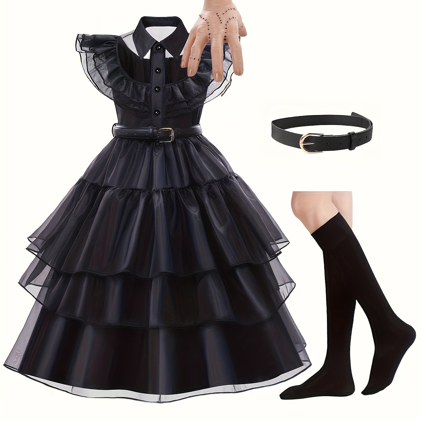 Mädchen Rüschiges Gotisches Halloween Kostüm Kleid | Gestuftes Mini
