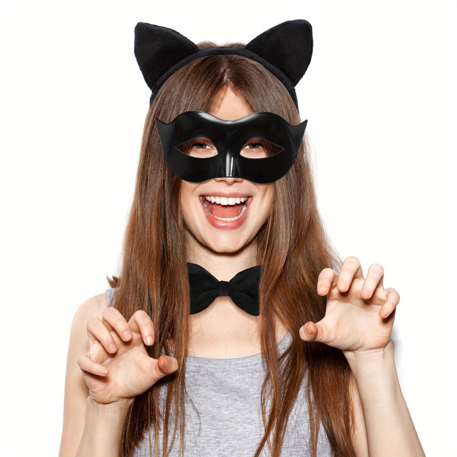 Mädchen Süßes Tüll Halloween Kostüm Kleid Set | Katzenmaske Handschuhe Schwanz
