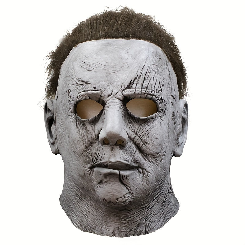 Męska realistyczna straszna maska na Halloween | Pełna twarz z włosami
