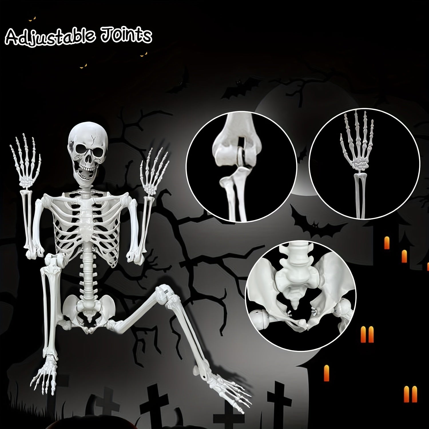 Esqueleto gigante realista de 12 pies decoración de Halloween | Posable para exteriores