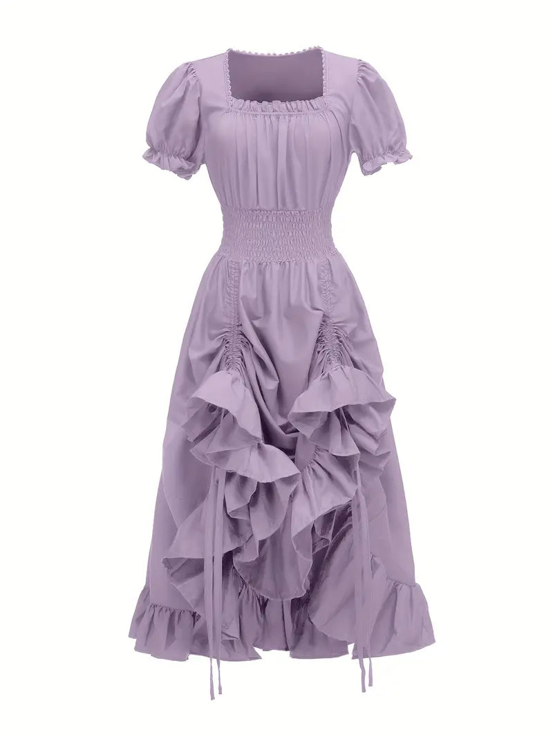 Vestido de Disfraz de Halloween Vintage para Mujer con Mangas Abullonadas | Maxi con Volantes