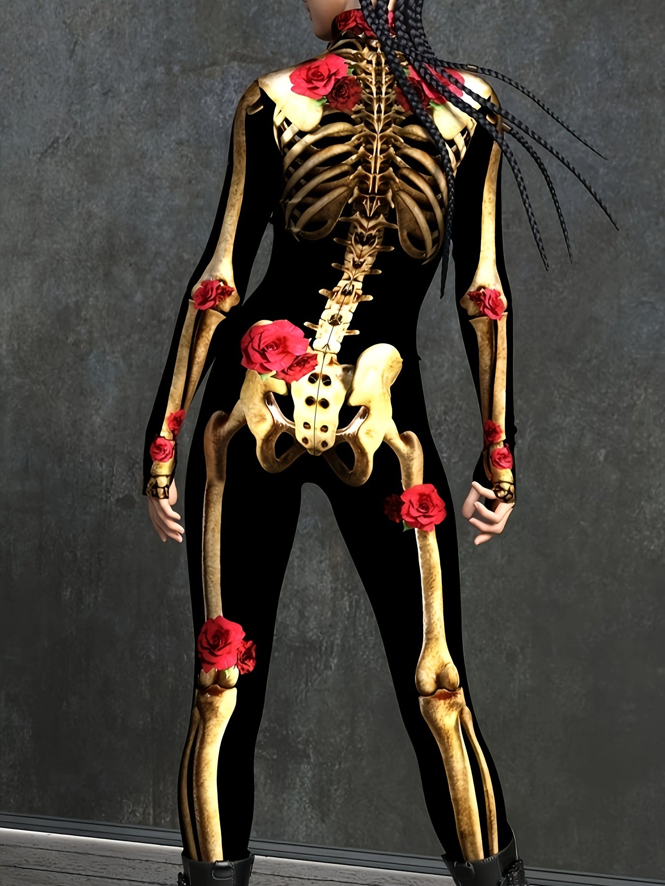 Tuta da donna con stampa scheletro per Halloween | Manica lunga elasticizzata