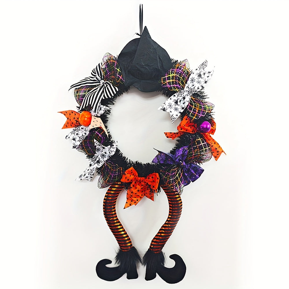 Halloween Whimsical Witch Legs Wreath | Festive Front Door Decor