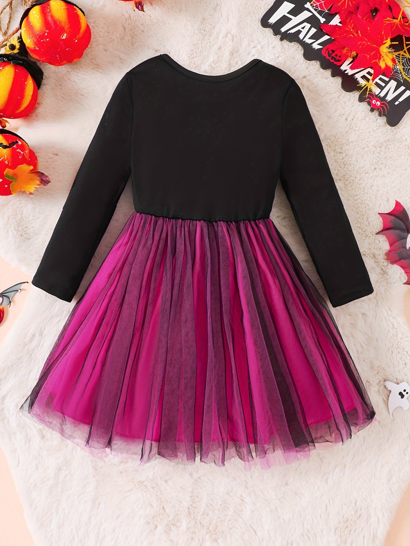 Mädchen Langarm Halloween Skelett Kostüm Kleid | Tüll Mini