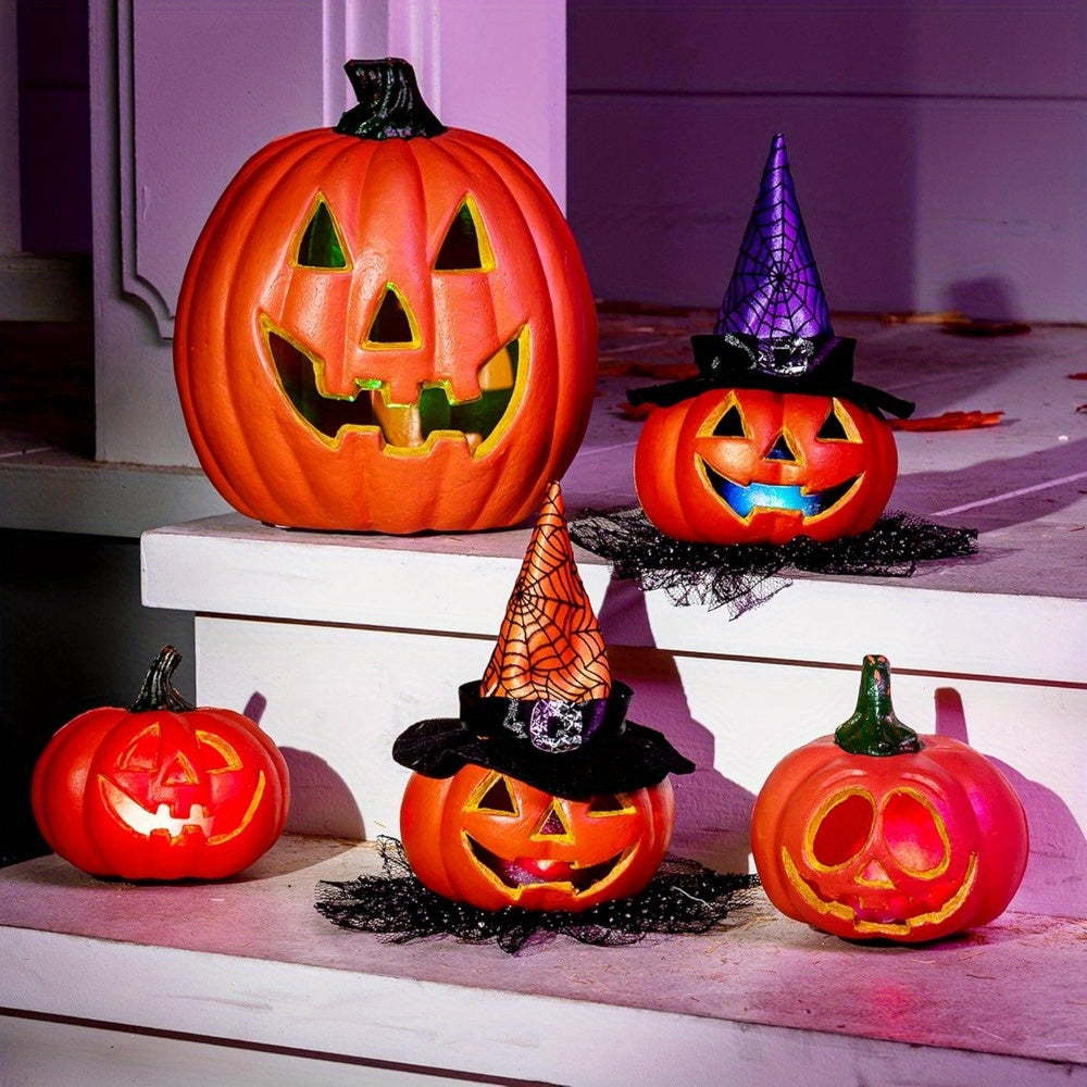 Conjunto de decoración de calabaza de Halloween luminosa con luz | Funciona con pilas