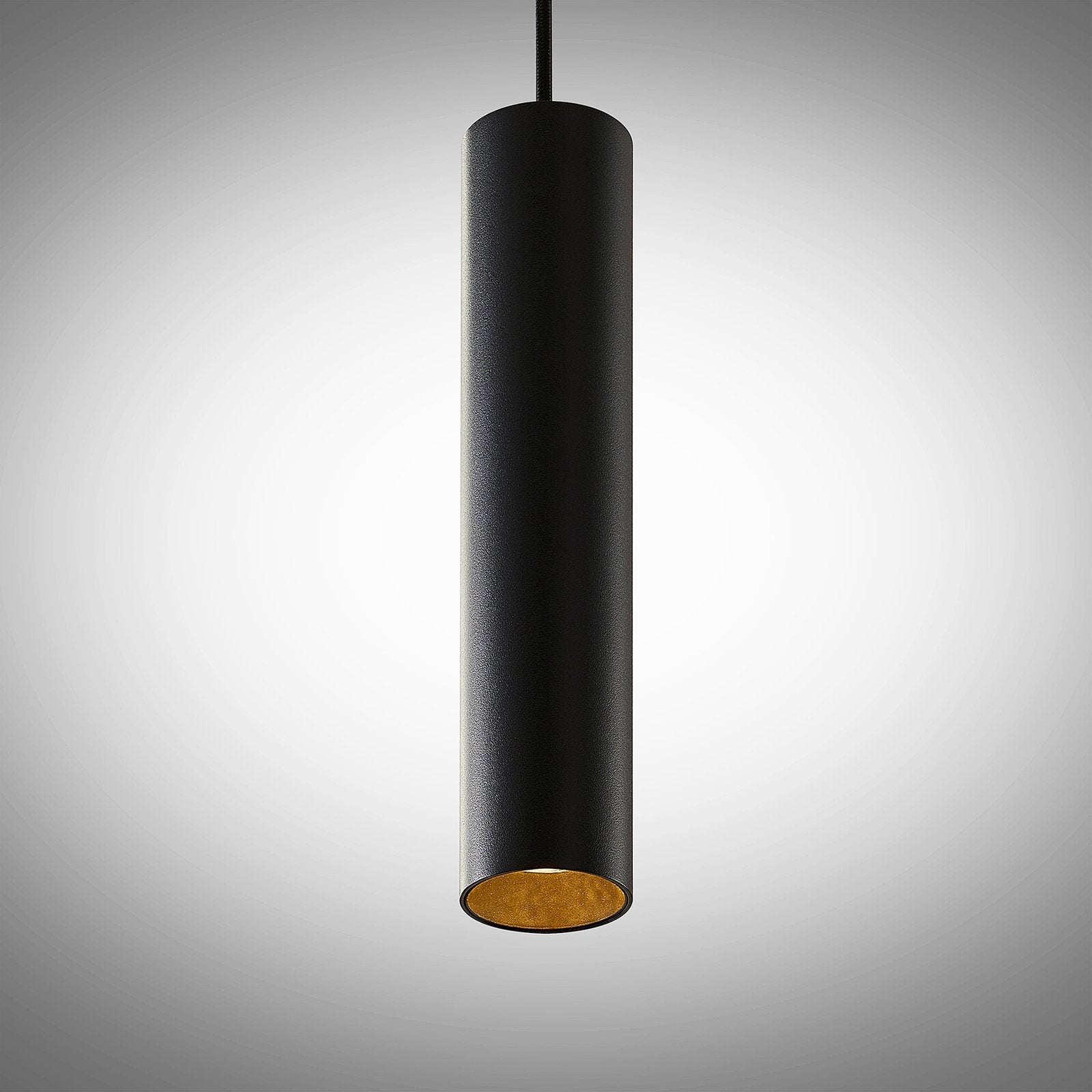 Lampada a sospensione moderna in alluminio nero con cilindro