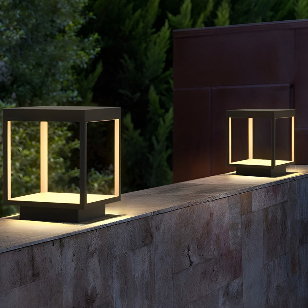 Outdoor Solar Post Light Modern Black Frame