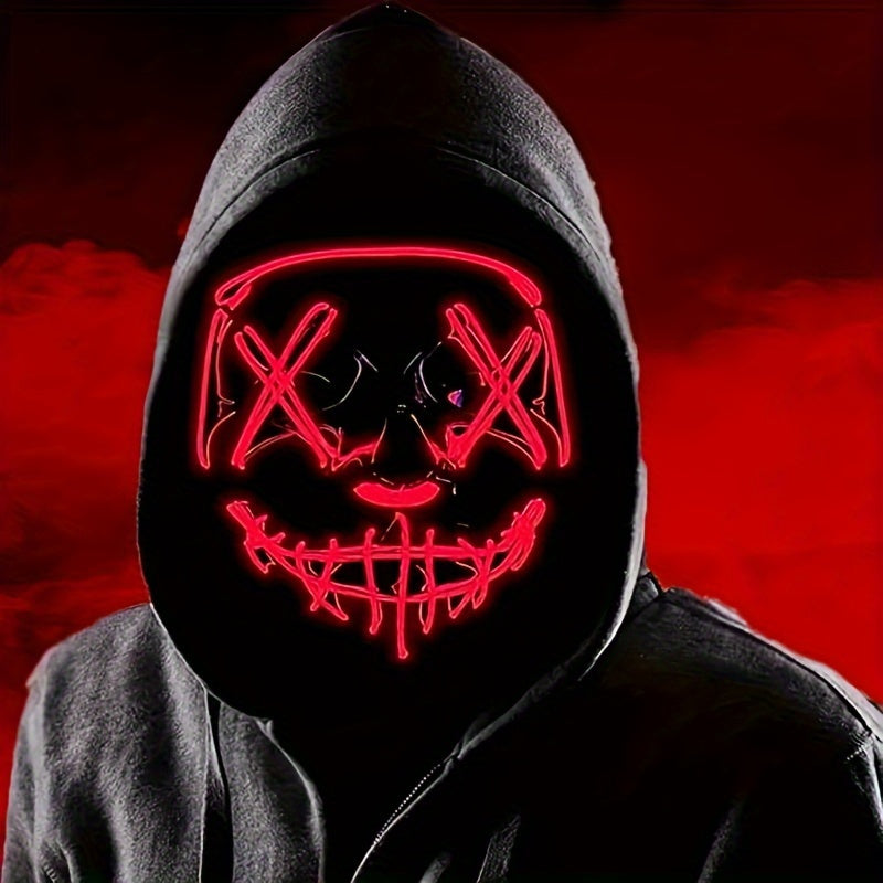 Męska Straszna Maska LED na Halloween | Świecący Anonimowy Cosplay