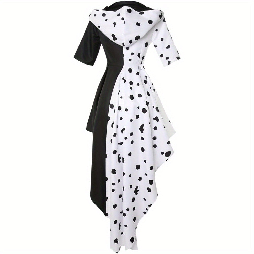 Women’s Hooded Halloween Movie Costume Dress | Asymmetrical Dalmatian