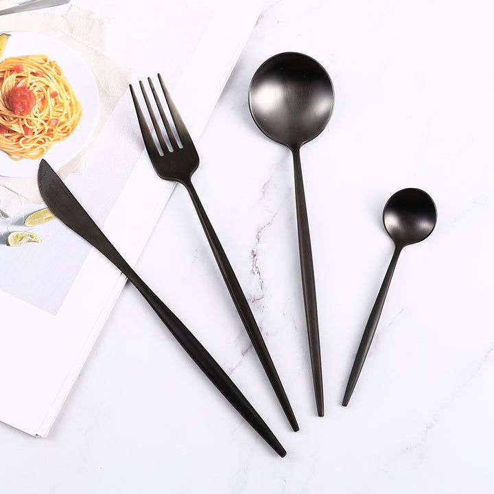 Juego de cubiertos negro de acero inoxidable para comedor
