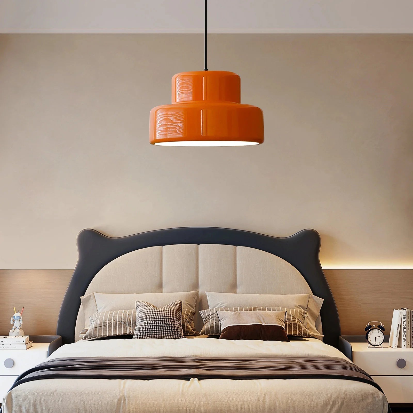 Pendant Light with Orange Metal Shade