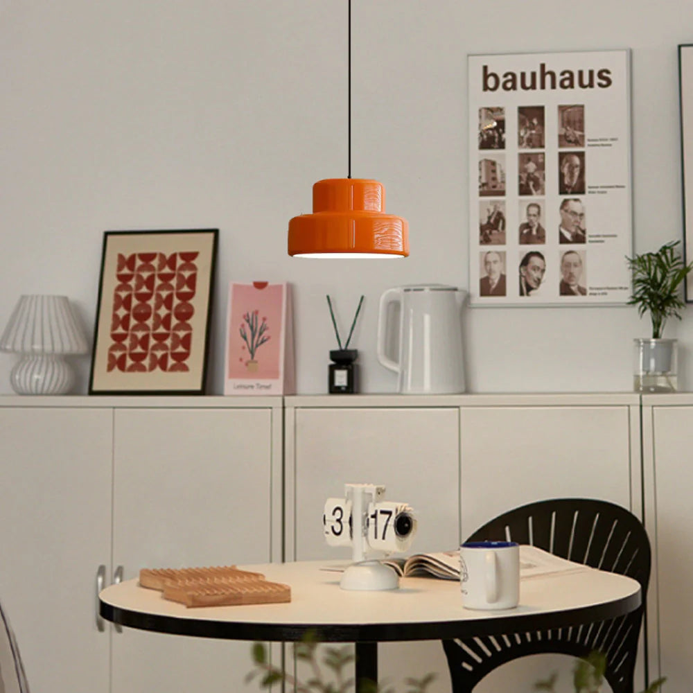 Pendant Light with Orange Metal Shade