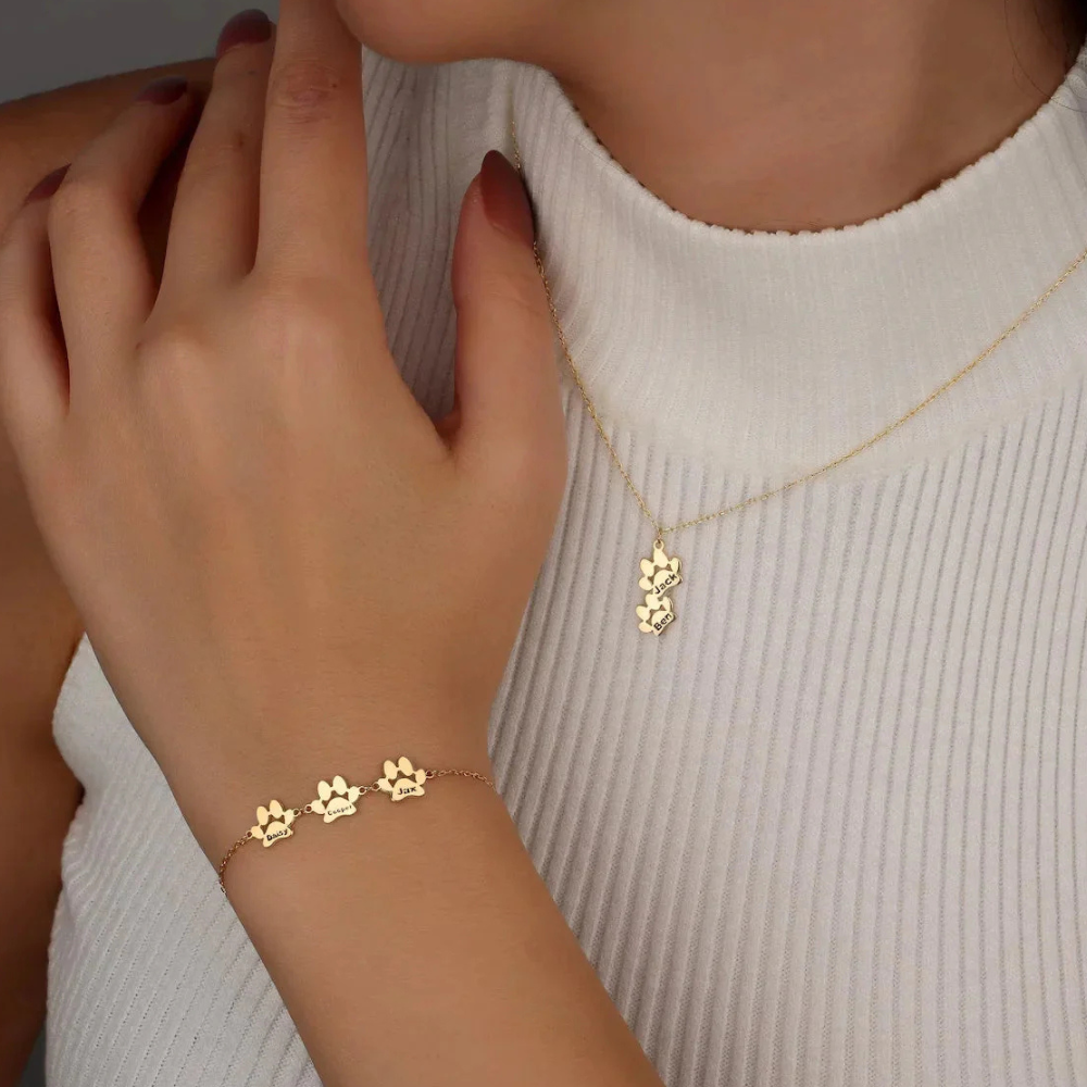 Bracelet Personalized Paw Print Engraved Stainless Steel Adjustable