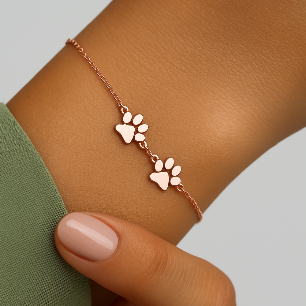 Bracelet Personalized Paw Print Engraved Stainless Steel Adjustable