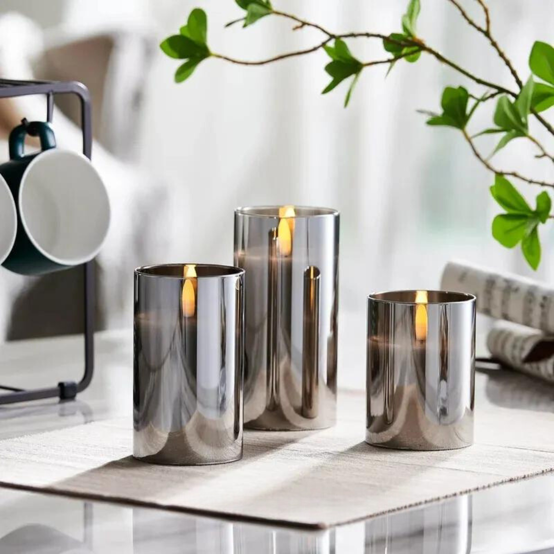Velas LED de vidrio parpadeantes sin llama juego