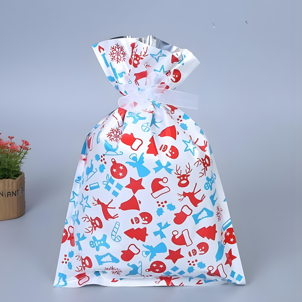 Christmas Gift Bags Foil Reusable Wrapping Bags Holiday Set