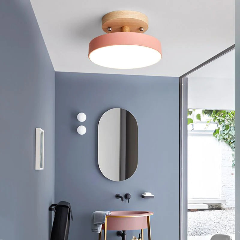LED Ceiling Light Wooden Flush Mount Fixture