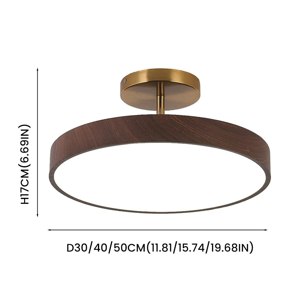 Lampa sufitowa z drewnem i półplafonem LED
