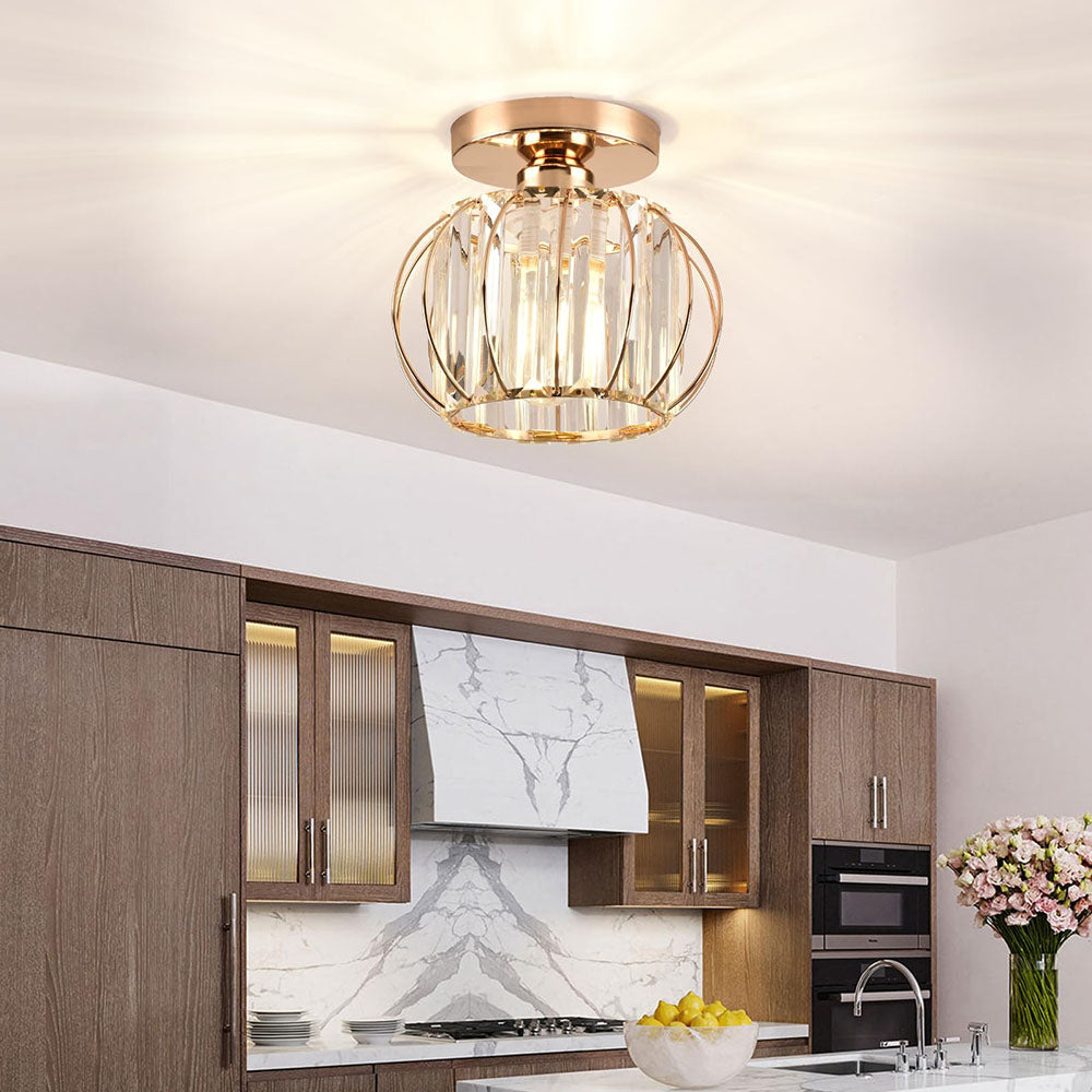 Crystal Ceiling Light with Gold Flush Mount