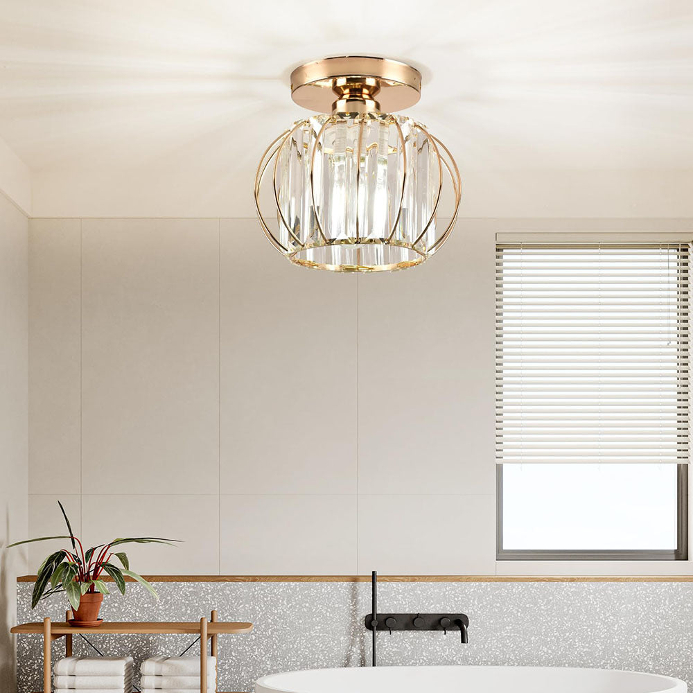 Crystal Ceiling Light with Gold Flush Mount