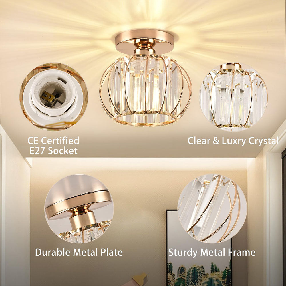 Crystal Ceiling Light with Gold Flush Mount