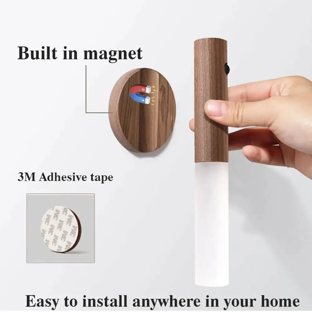 Lámpara de pared LED con sensor de movimiento de madera