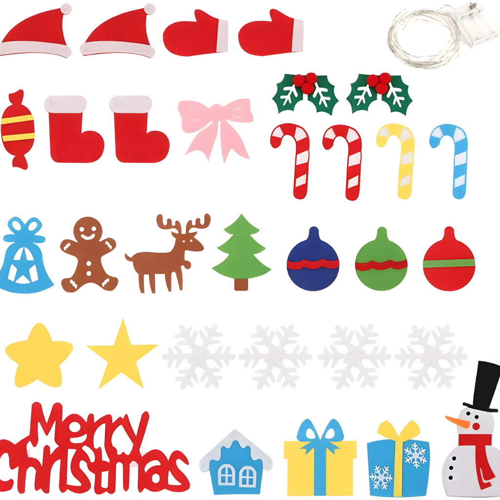 Zestaw do samodzielnego wykonania wiszącej dekoracji ściennej z filcową choinką na Boże Narodzenie