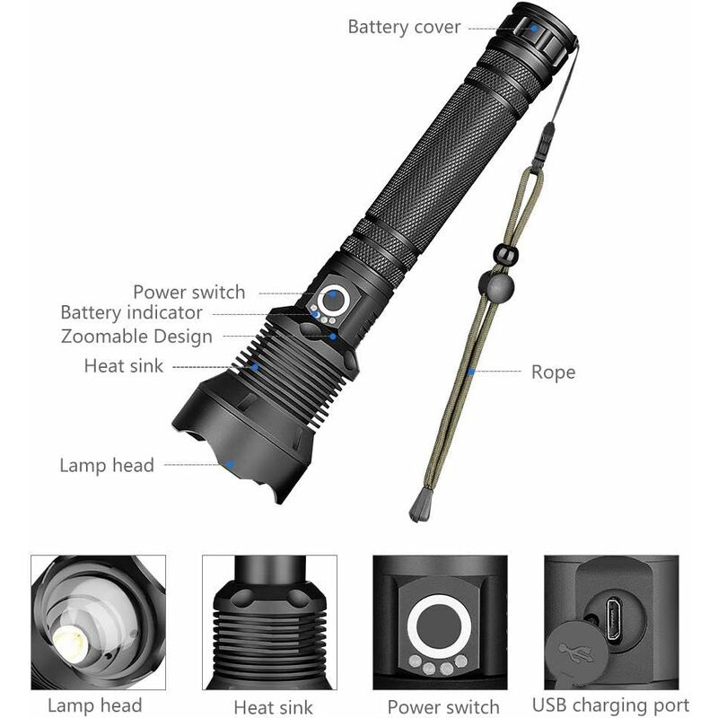 Rechargeable LED Torch with Long Range Beam