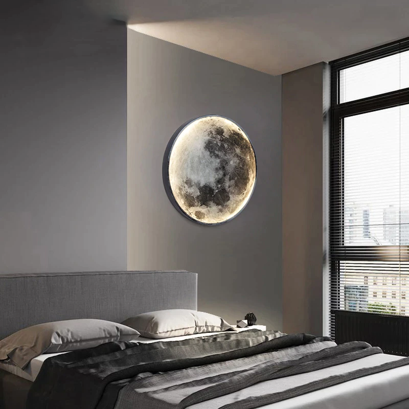 Arte de pared redondo LED luz de luna